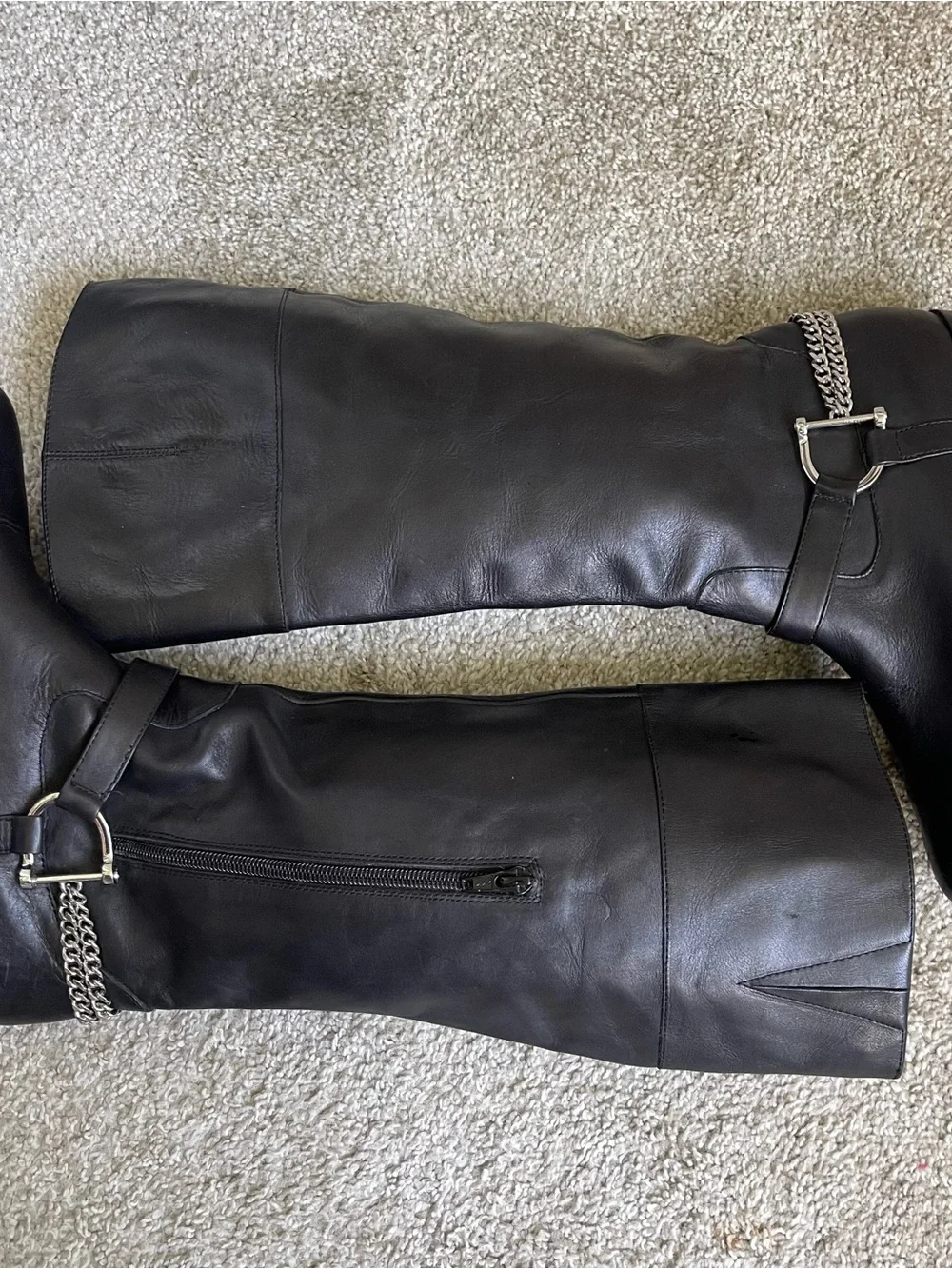 Lauren Ralph Lauren Black Leather Tall Riding Boots Silver Buckle Women's 9B